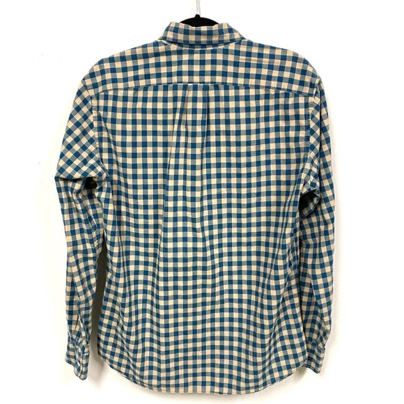J. Crew Men’s Stretch Button Down Blue & Tan Checked Shirt, Medium Slim - Picture 4 of 7